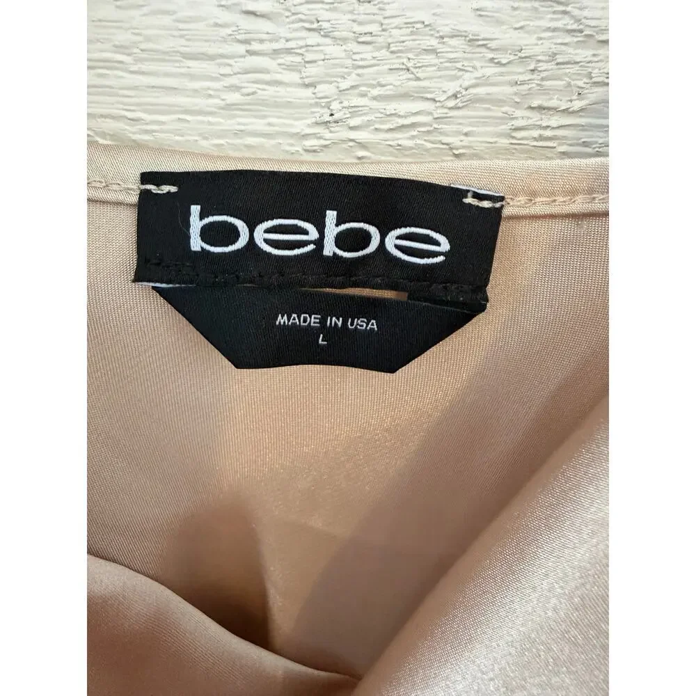 Bebe Champagne Satin Slip Dress Cowl Neck Size Large - Picture 4 of 8